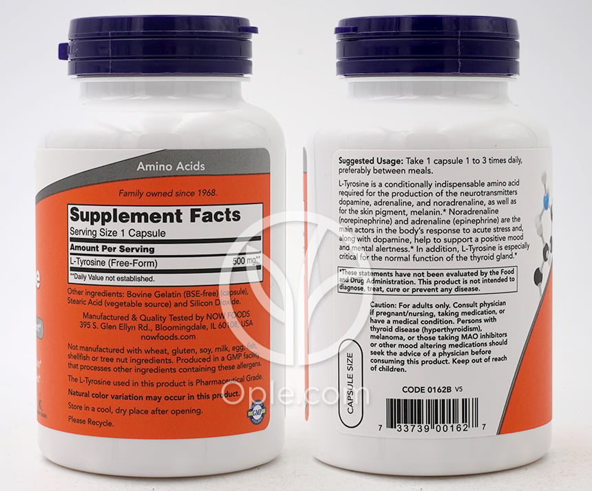 ナウフーズ_L-チロシン 500mg、120カプセル — 후면