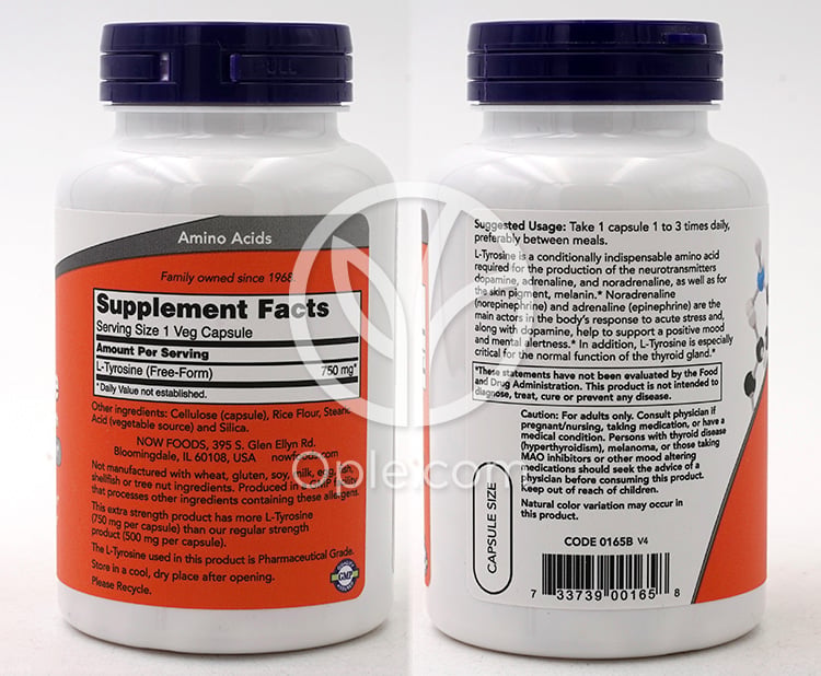 ナウフーズ_L-チロシン 750mg、エクストラストレングス 90植物性カプセル — 후면