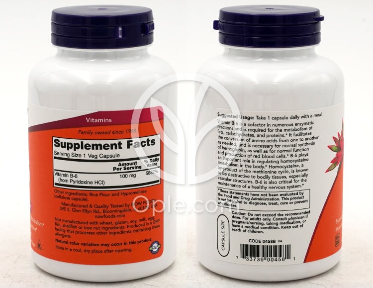 Now Foods_ビタミンB-6 100mg、250植物性カプセル — 후면