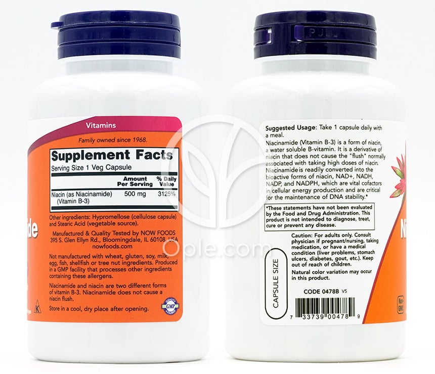 NOW Foods_ナイアシンアミド 500mg、ベジカプセル100粒 — 후면