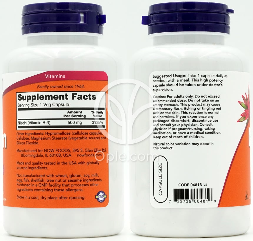 ナウフーズ_ナイアシン 500mg、植物性カプセル100粒 — 후면