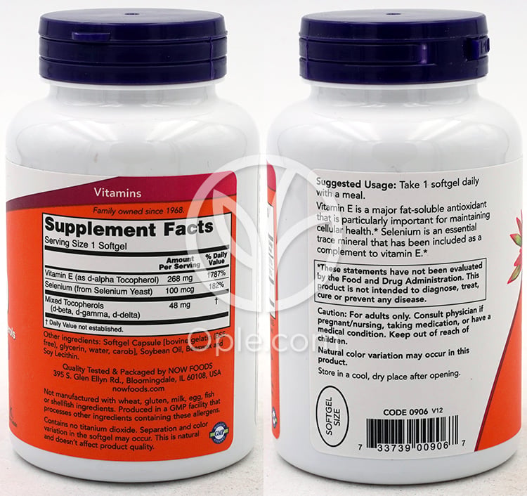 나우푸드_E-400, d-alpha with Mixed Tocopherols 400 IU 100 Softgels — 후면