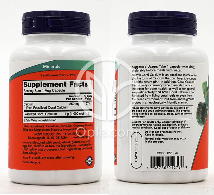 ナウフーズ_コーラルカルシウム 1000 mg 100植物性カプセル — 후면