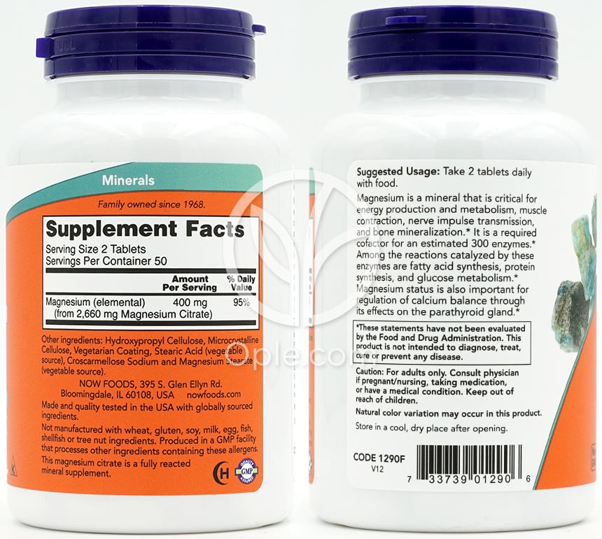 ナウフーズ_クエン酸マグネシウム 200mg、100錠 — 후면