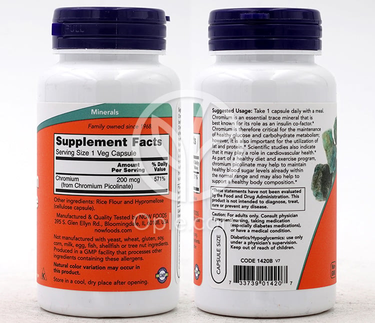 ナウフーズ_クロムピコリネート 200mcg 100植物性カプセル — 후면