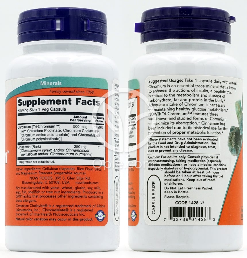 나우푸드_Tri-Chromium 500 mcg, 90 Veg Capsules — 후면