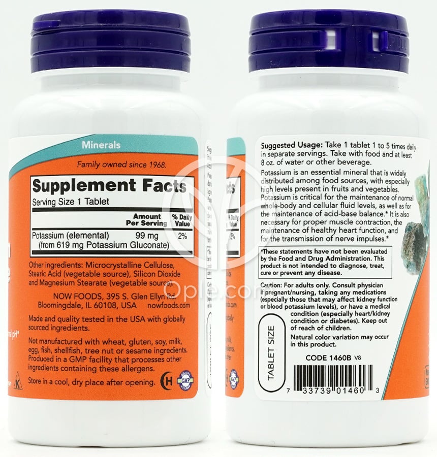 ナウフーズ_グルコン酸カリウム 99 mg、100錠 — 후면