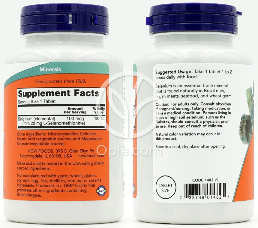 NOW Foods_セレニウム 100mcg、250粒 — 후면