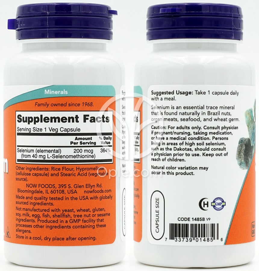 Now Foods_セレニウム 200mcg、ベジカプセル90粒 — 후면