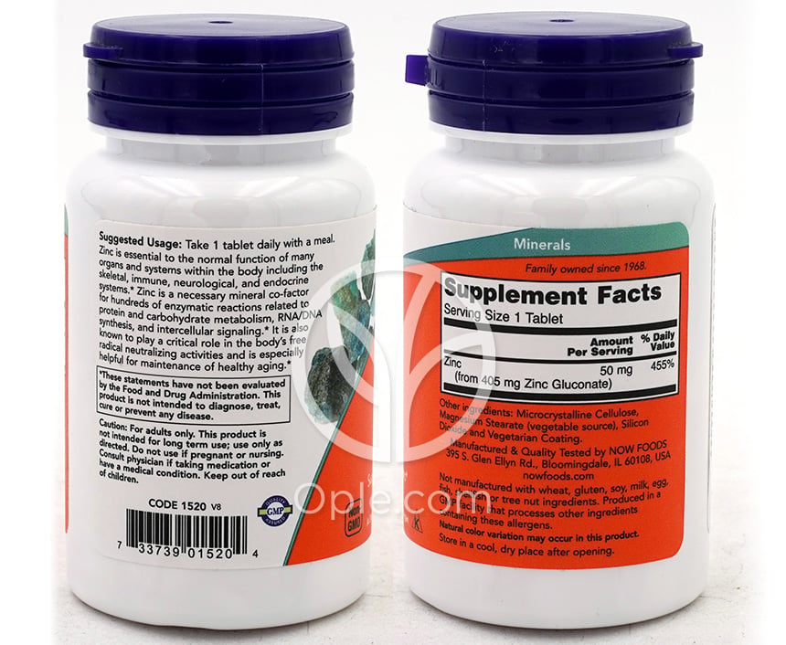 NOW Foods_亜鉛50mg、100錠 — 후면