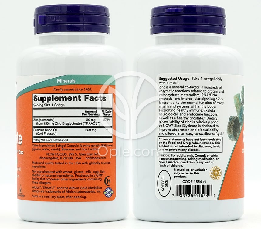 나우푸드_아연 글리시네이트 30mg 알비온 TRAACS 아연, 120 소프트젤 — 후면