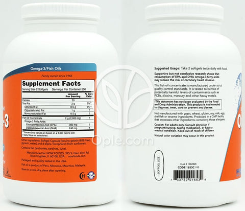 나우푸드_분자 증류 오메가 3 피시 오일 1000mg, 500 소프트젤