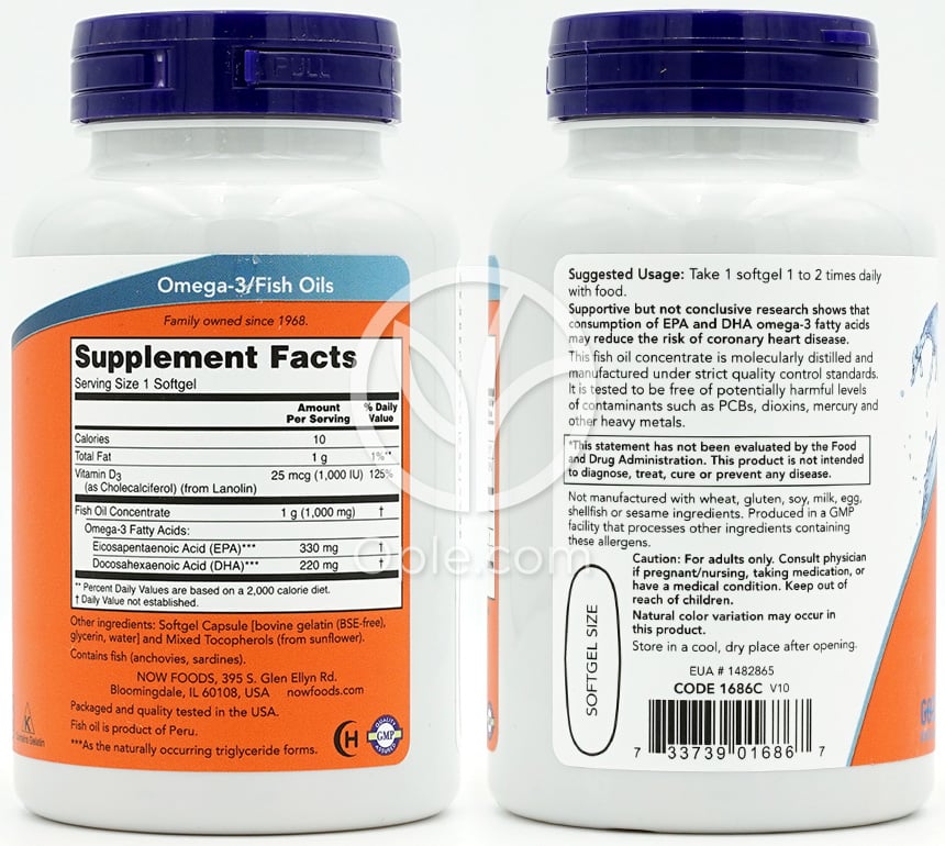NOW Foods_Tri-3D オメガフィッシュオイル トリグリセリド型 + ビタミンD-3、90ソフトジェル — 후면