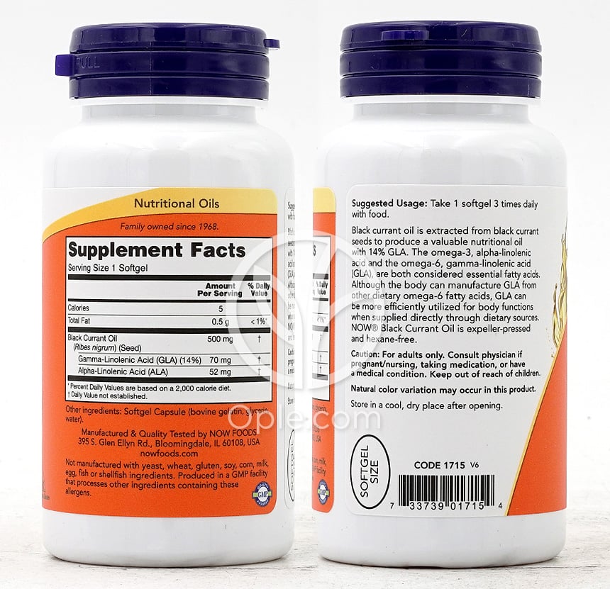 NOW Foods_ブラックカラントオイル 500mg、100ソフトジェル — 후면