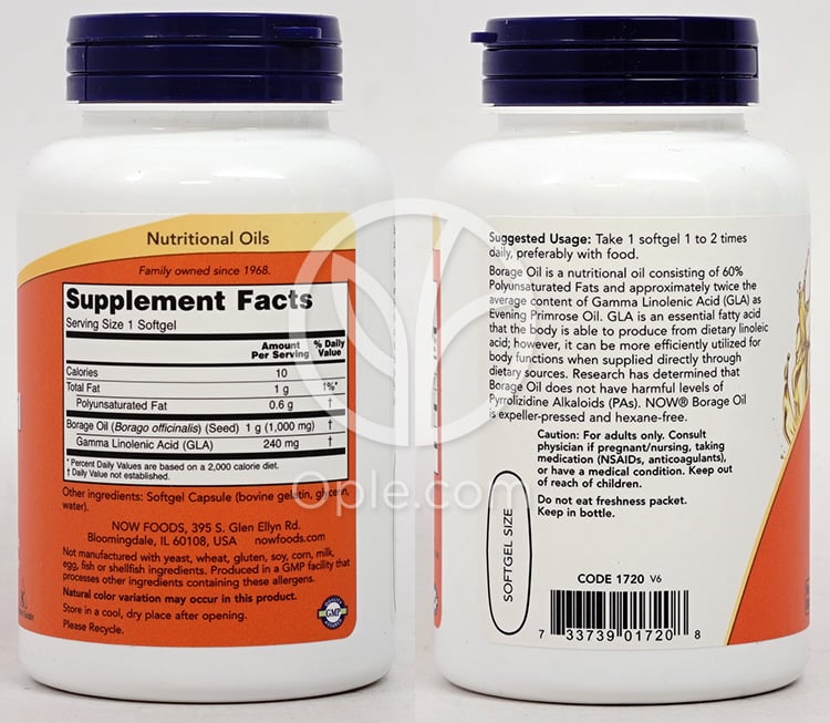 ナウフーズ_ボラージオイル 1000mg 60ソフトジェル — 후면