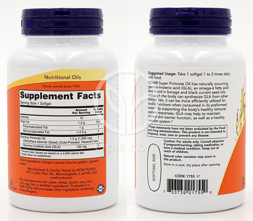 ナウフーズ_スーパープリムローズ月見草オイル 1300mg ウーマンヘルス、60ソフトジェル — 후면
