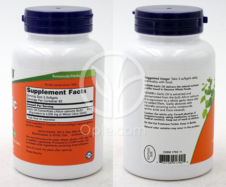 ナウフーズ_ガーリックオイル 1500mg、250ソフトジェル — 후면