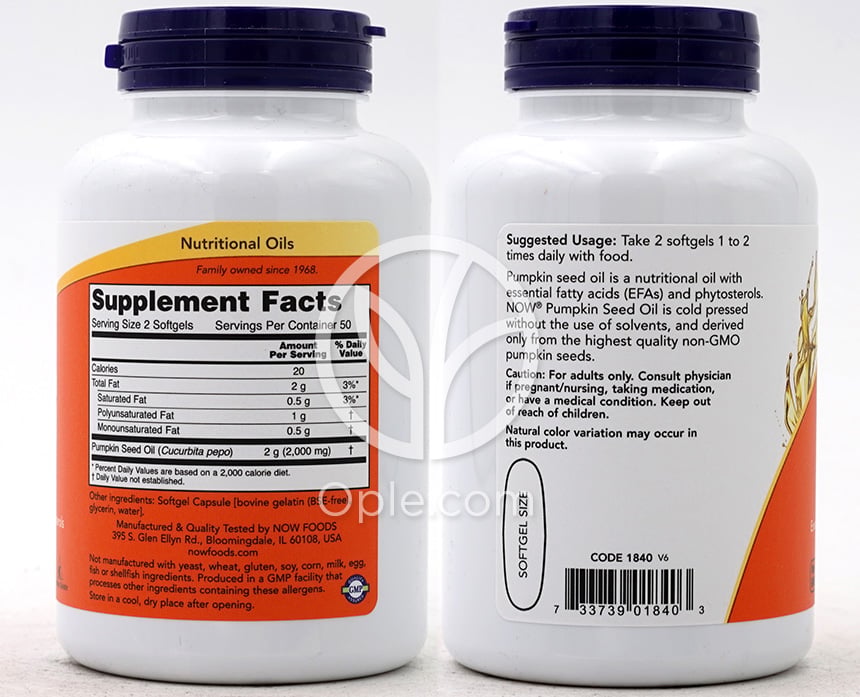 ナウフーズ_パンプキンシードオイル 1000mg、100ソフトジェル — 후면