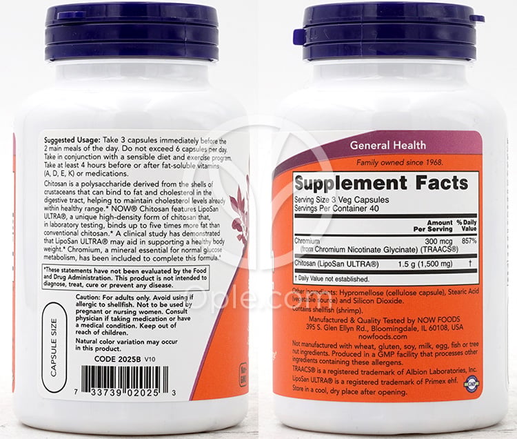 나우푸드_키토산 500mg 플러스 크롬, 120 베지캡슐 — 후면
