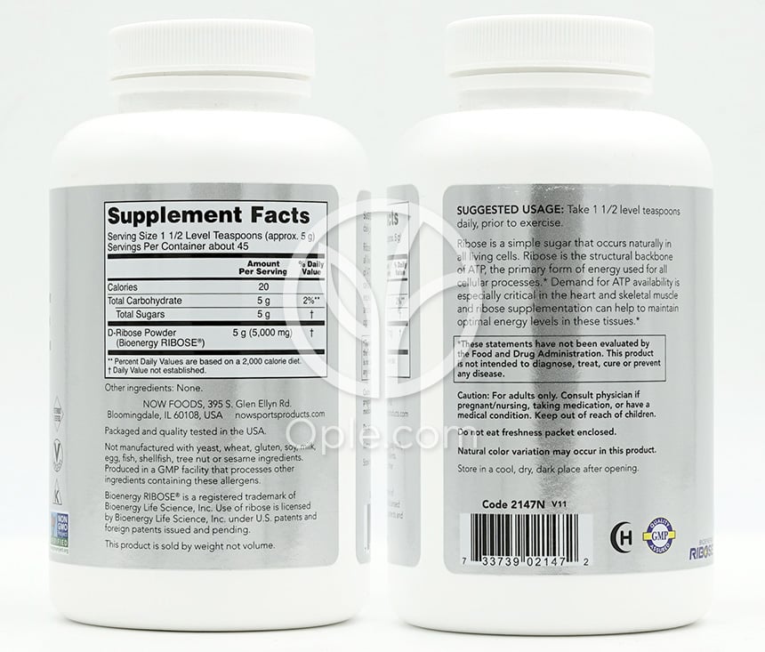 나우푸드_Sports D-Ribose Powder 5,000 mg, 8 oz — 후면