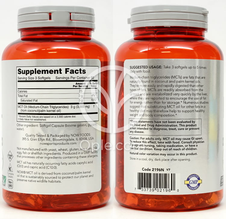 Now Foods Sports MCTオイル 1000mg、150ソフトジェル — 후면