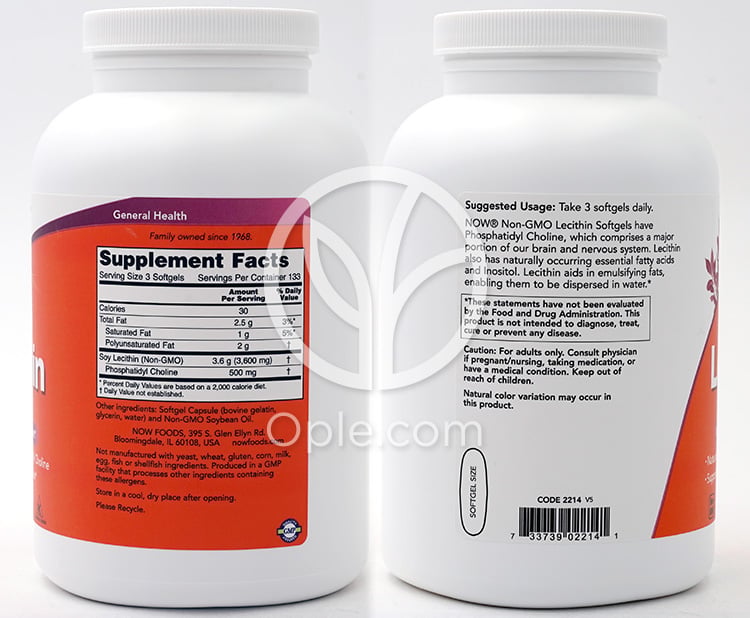 ナウフーズ_非遺伝子組み換えレシチン1200mg、400ソフトジェル — 후면