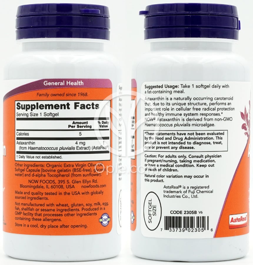 ナウフーズ_アスタキサンチン4mg、90ソフトジェル — 후면