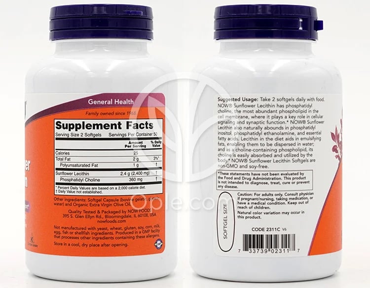ナウフーズ_サンフラワーレシチン 1200mg、100ソフトジェル — 후면