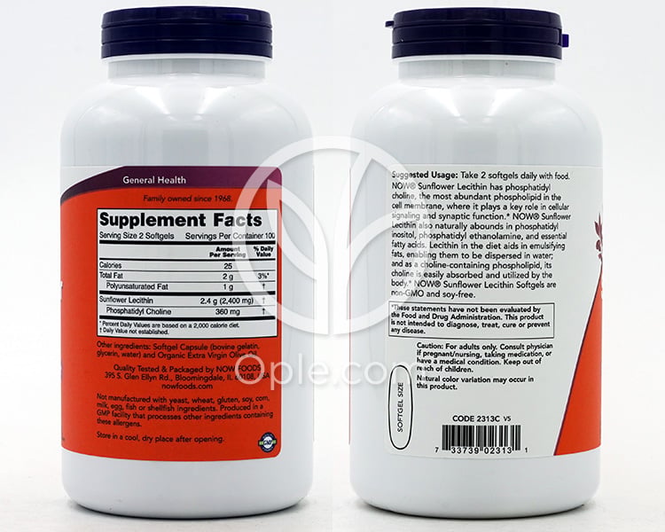 ナウフーズ_ひまわりレシチン1200mg、200ソフトジェル — 후면