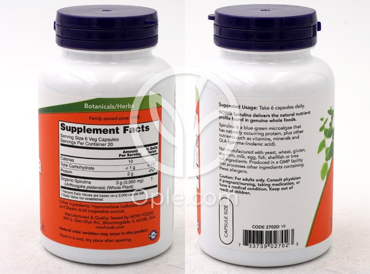 나우푸드_Natural Spirulina 500 mg 120 Veg Capsules — 후면
