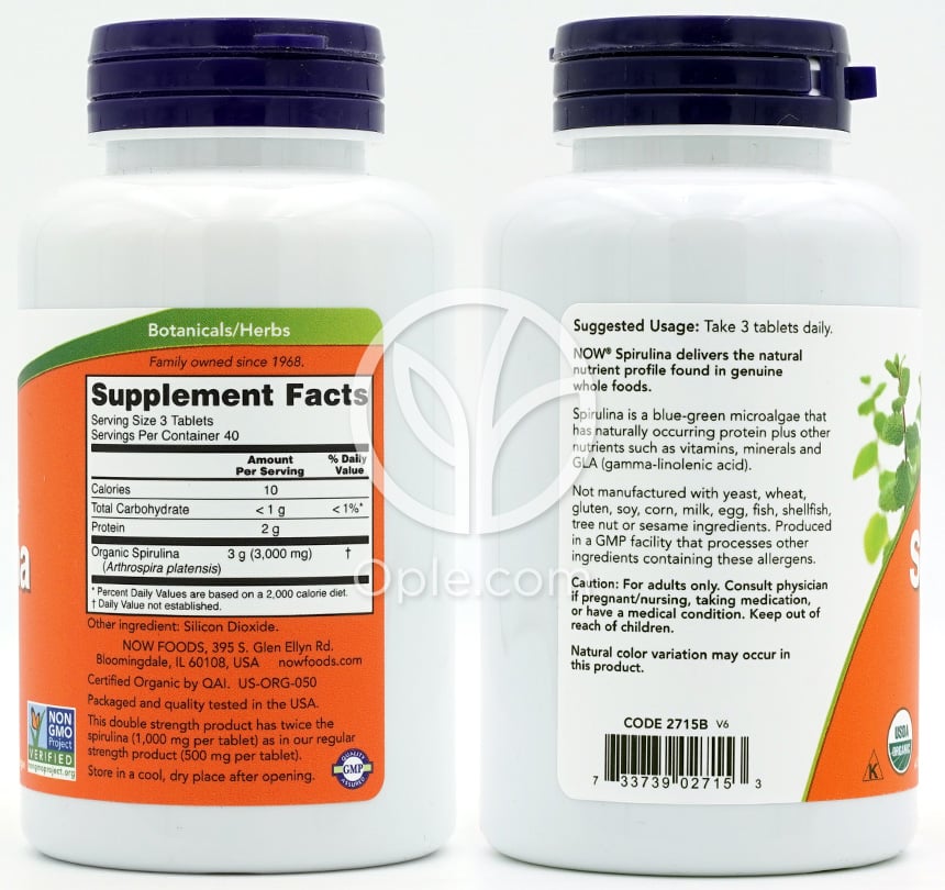 ナウフーズ_認定オーガニックスピルリナ 1000mg、120タブレット — 후면