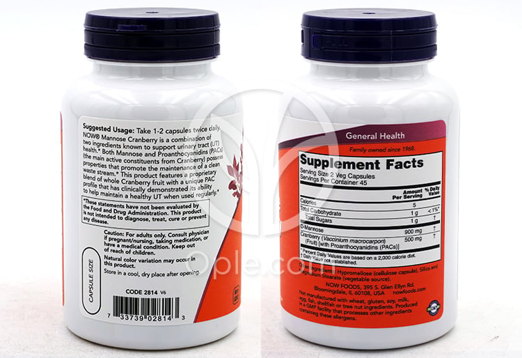 NOW Foods_マンノース クランベリー、90植物性カプセル — 후면