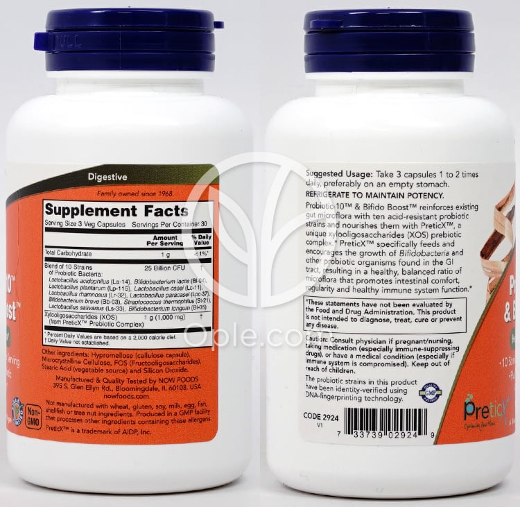 NOW Foods_プロバイオティクス-10＆ビフィドブースト250億乳酸菌、90ベジカプセル — 후면