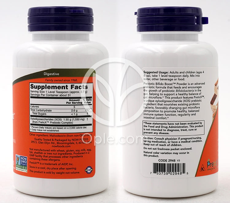 나우푸드_Prebiotic Bifido Boost, Powder  3 oz — 후면