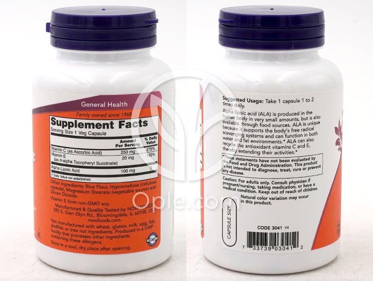 나우푸드_알파리포산 100mg, 120 베지캡슐 — 후면