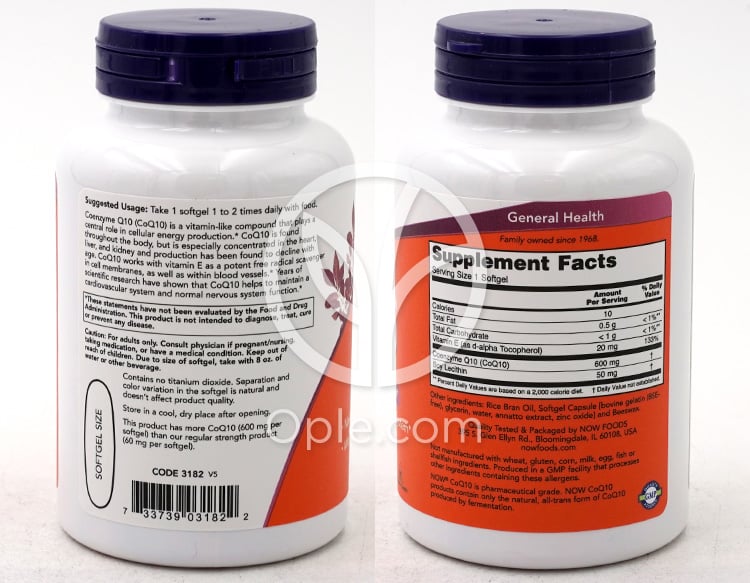나우푸드_Maximum Strength CoQ10 600 mg 60 Softgels — 후면