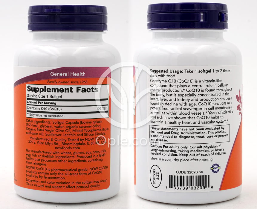 NOW Foods コエンザイムQ10 100mg、150ソフトジェル — 후면