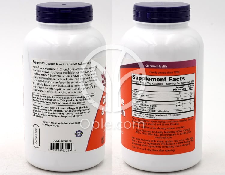 NOW Foods グルコサミン＆コンドロイチン 240植物性カプセル — 후면