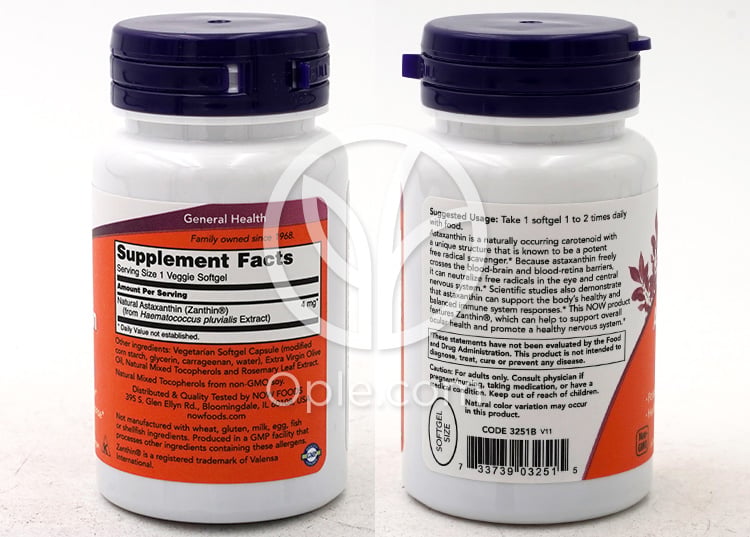 NOW Foods_アスタキサンチン 4mg、60ベジソフトジェル — 후면