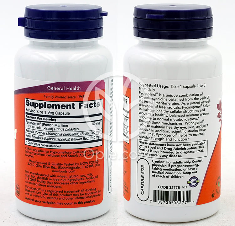 나우푸드_피크노제놀 60mg, 50 베지캡슐 — 후면