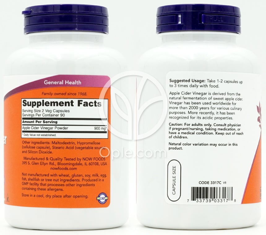 ナウフーズ_アップルサイダービネガー、450mg、180植物性カプセル — 후면