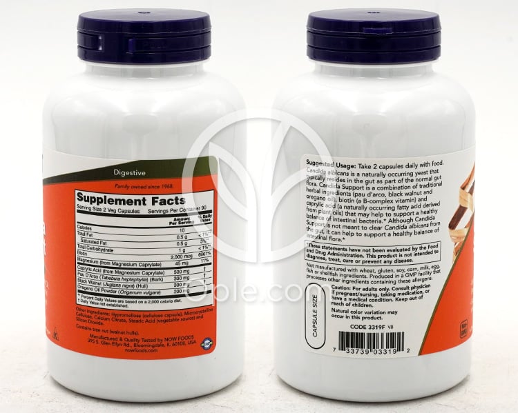 NOW Foods_カンジダサポート 180植物性カプセル — 후면