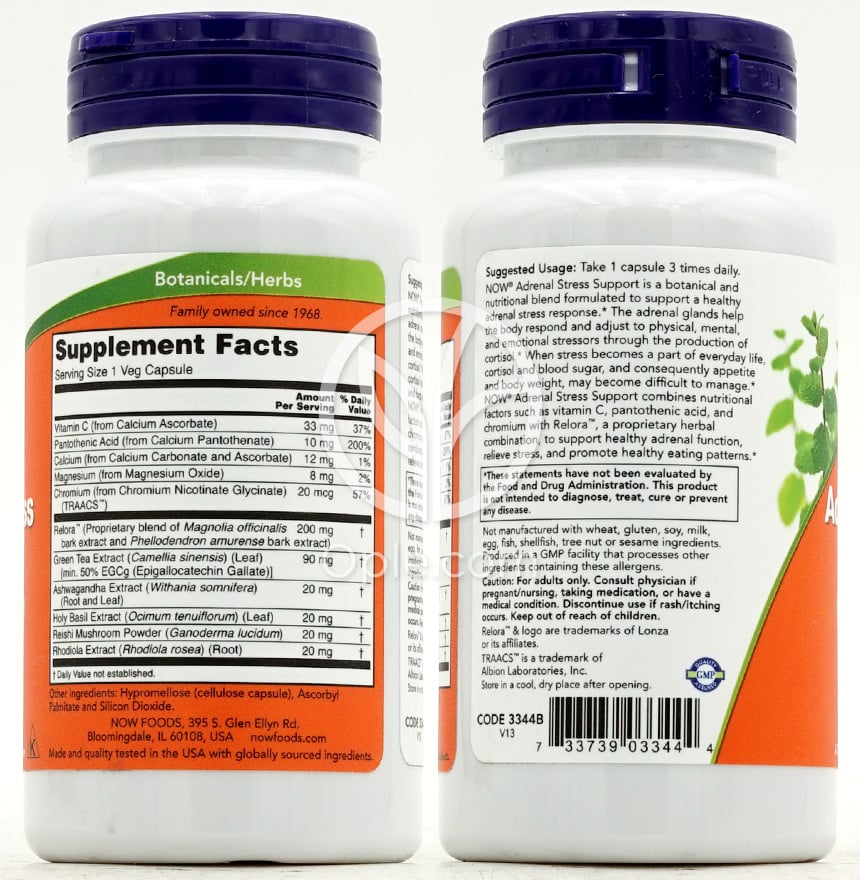 나우푸드_Adrenal Stress Support with Relora,  90 Veg Capsules — 후면