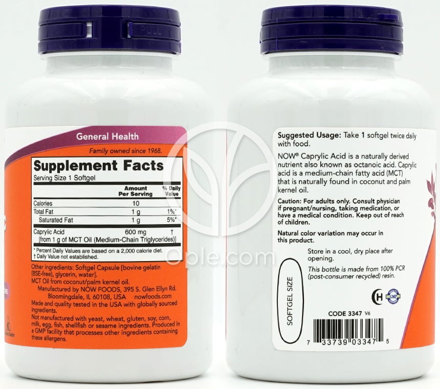 Now Foods_カプリル酸 600 mg、100ソフトジェル — 후면