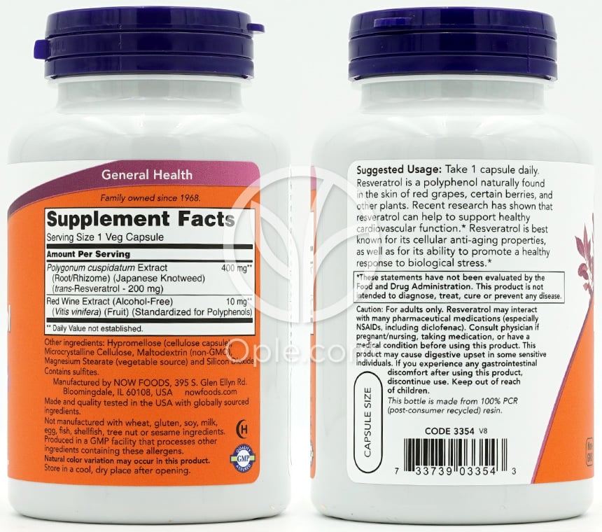 나우푸드_레스베라트롤 200mg, 120 베지캡슐 — 후면