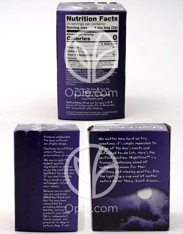 나우푸드_Real Tea, Nighttime Herbal Tea, Caffeine-Free  24 Tea Bags — 후면