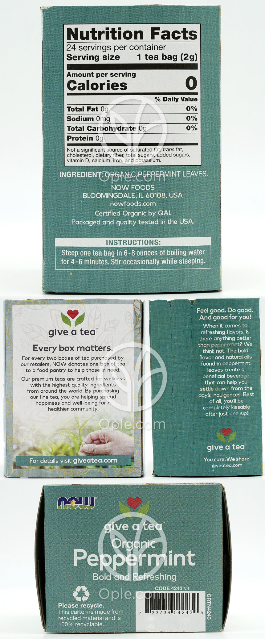 나우푸드_Give a Tea Organic Peppermint Tea Caffeine Free,  24 Tea Bags — 후면