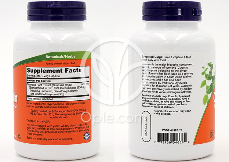 Now Foods_ターメリック根エキス由来クルクミン、120ベジカプセル — 후면