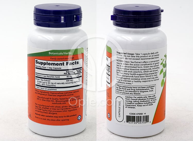 나우푸드_Green Tea Extract 400 mg 100 Veg Capsules — 후면