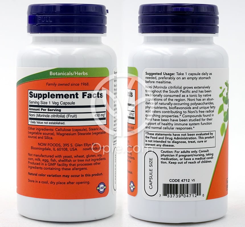 나우푸드_노니 450mg, 90 베지캡슐 — 후면